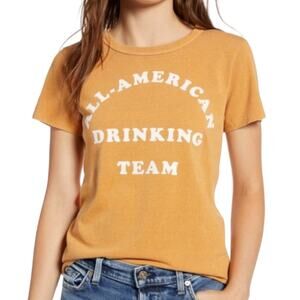 Junk Food All American Drinking Team Tee Medium Mustard Brown Retro Slim Fit New